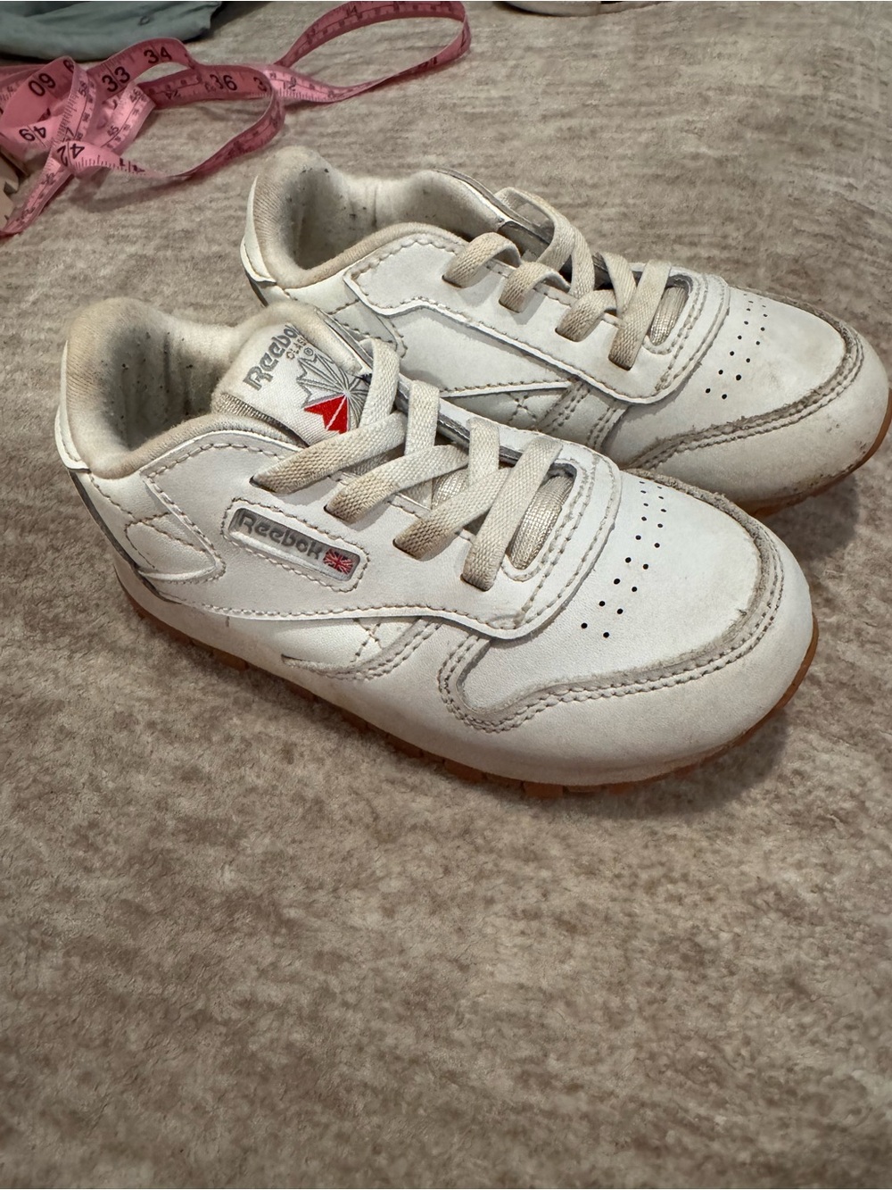 Reebok Kids White Leather Sneakers with Red Logo Accent